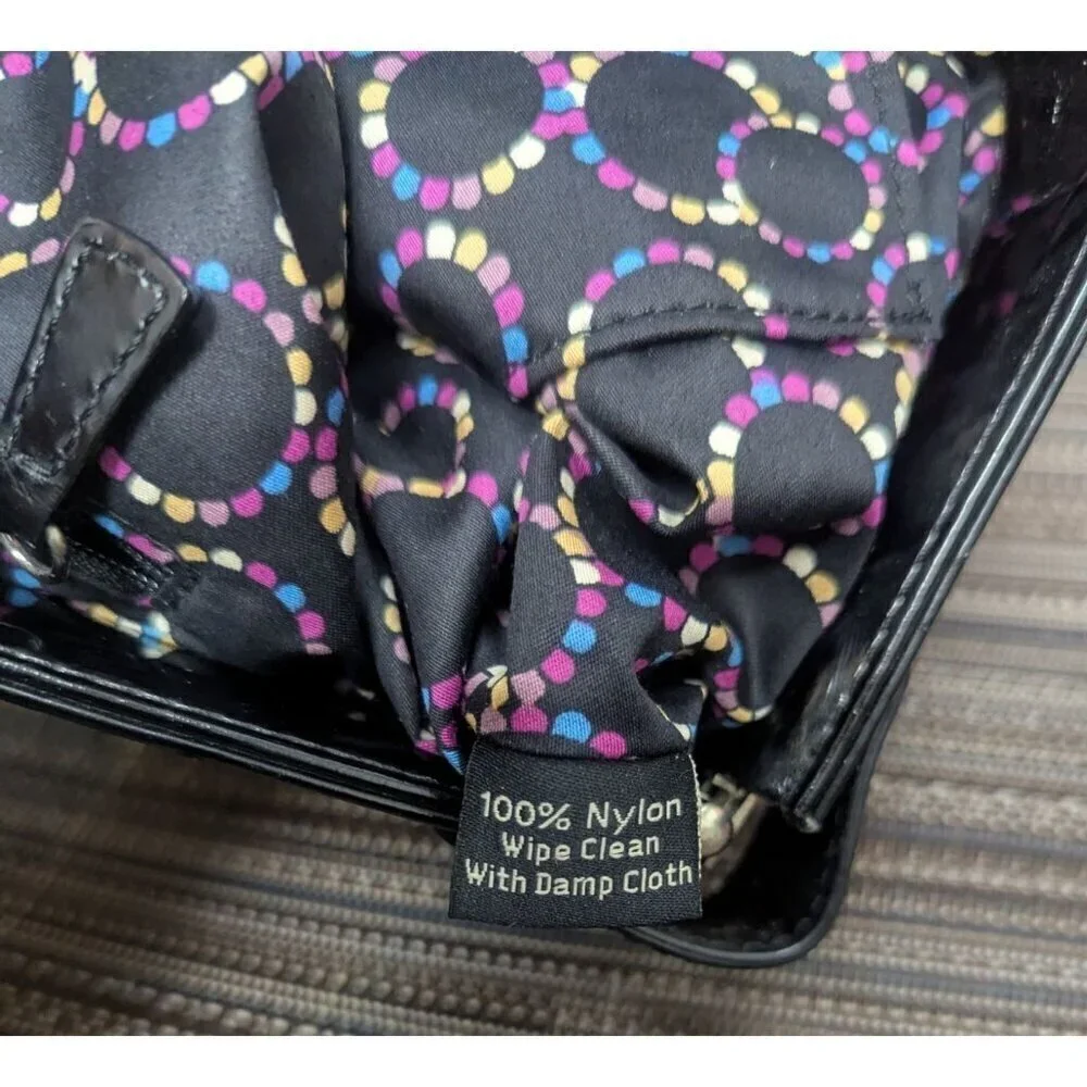 Vera Bradley Black Quilted Clutch Bag Nylon Patent Leather W/Silver Hardware 13i